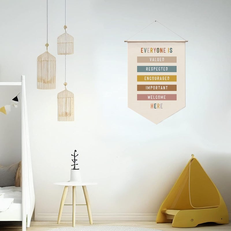 WCDHOR Everyone Is Valued Wall Hanging, Classroom Welcome Quote, Boho Classroom Decor, All Are Welcome Here, Rainbow Wall Banner, Playroom Decor, Hanging Banners for Wall Decor - Image 3